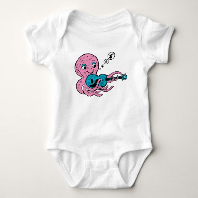 Cute Guitar Player Octopus Baby Bodysuit (Front)