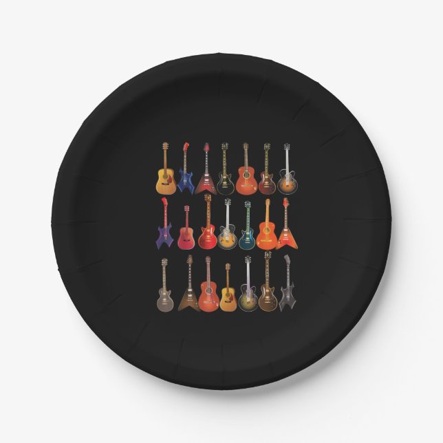 Cute Guitar Rock And Roll Musical Instruments Gift Paper Plate (Front)