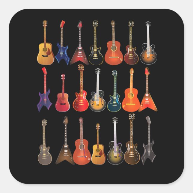 Cute Guitar Rock And Roll Musical Instruments Gift Square Sticker (Front)