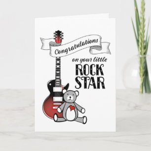 Cute Guitar Teddy Rockstar Rock Roll Baby Shower C Card