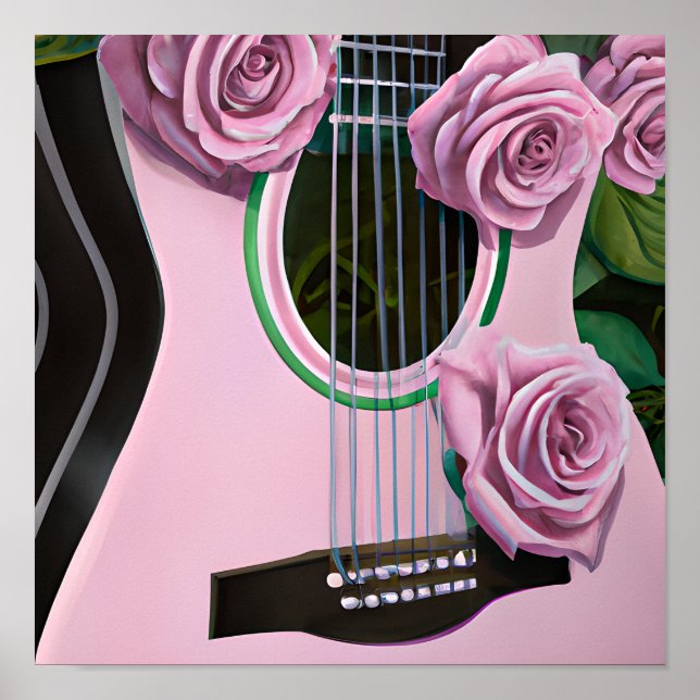 CUTE GUITAR WITH PINK ROSES POSTER (Front)
