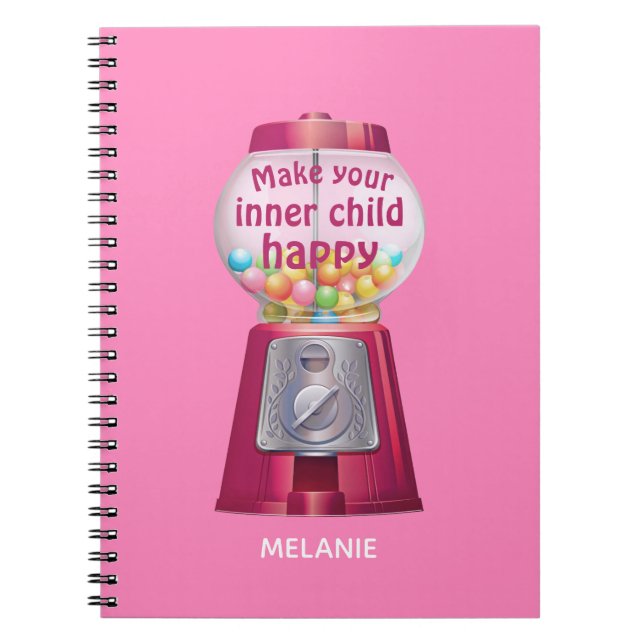 Cute Gumball Machine Inner Child Quote Name Notebook (Front)