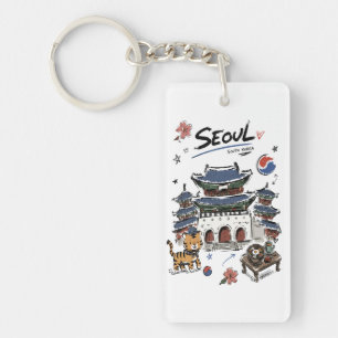 Cute Gyeongbokgung Palace Seoul Doodle Art Key Ring