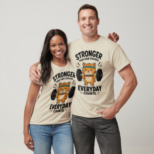 Cute Gym Cat Weightlifting Motivation T-Shirt
