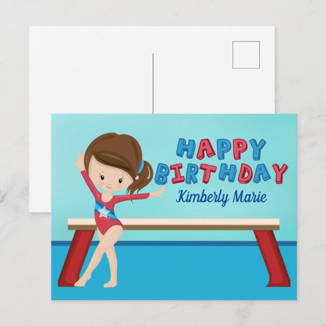 Cute Gymnast Girl Custom Gymnastics Happy Birthday Postcard (Front/Back)
