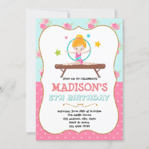 Cute Gymnastic birthday invitation