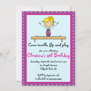 Cute Gymnastic Birthday Party Invitations