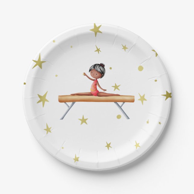 Cute Gymnastics Black Girl Birthday Paper Plate (Front)