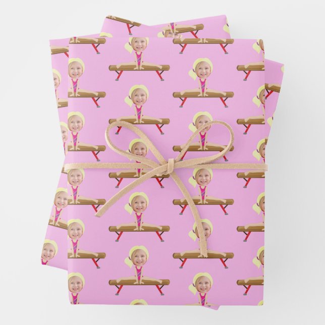 Cute Gymnastics Blonde Girl Photo Personalized Wrapping Paper Sheet (In situ)