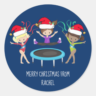 Cute Gymnastics Christmas Custom Gymnast Classic Round Sticker