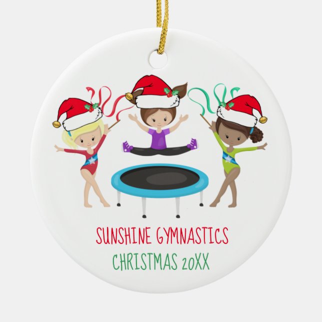 Cute Gymnastics Christmas Custom Gymnast Club Ceramic Tree Decoration (Front)