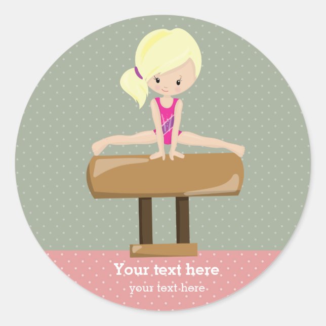Cute gymnastics girl classic round sticker (Front)