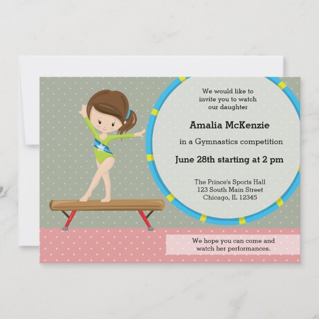 Cute gymnastics girl invitation (Front)