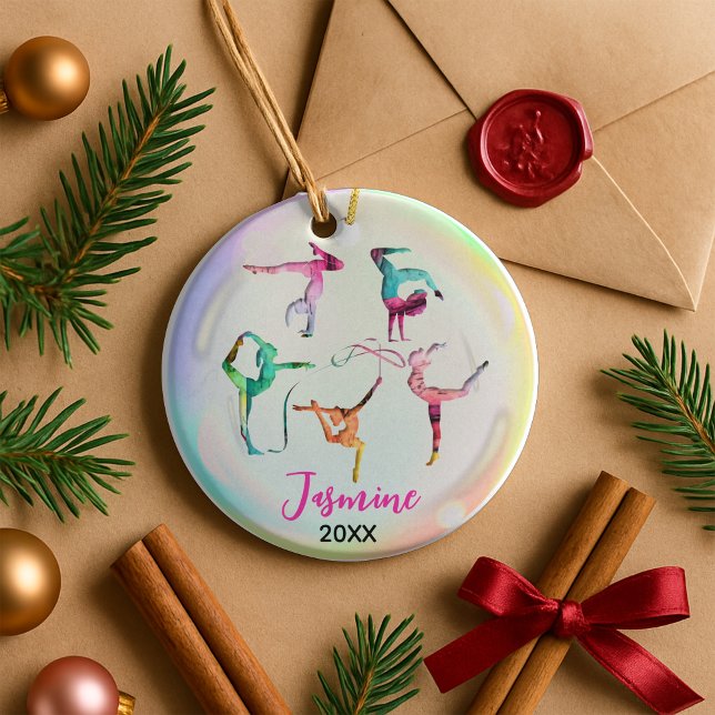 cute gymnastics girl players rainbow personalised ceramic tree decoration (Creator Uploaded)