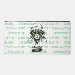Cute Hacker Cat Illustration – Cybersecurity gift Desk Mat