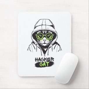 Cute Hacker Cat Illustration – Cybersecurity gift Mouse Mat