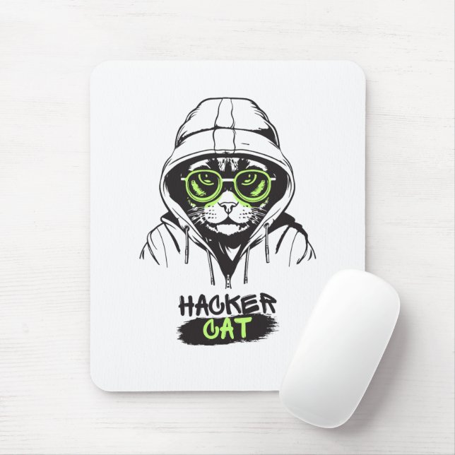 Cute Hacker Cat Illustration – Cybersecurity gift Mouse Mat (With Mouse)