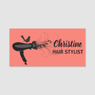 Cute Hair Stylist Dryer Beauty SalonLiving Coral Name Tag