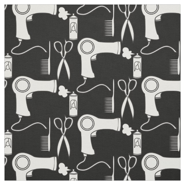 Cute Hair Stylist Pattern Black Salon Items Fabric (Swatch)