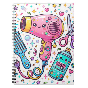 Cute Hair Stylist Tools in Kawaii Art Style Notebook