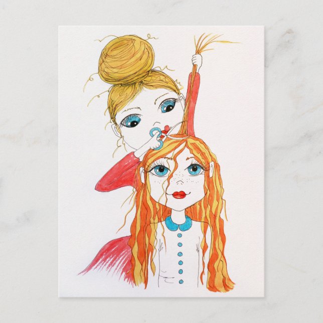 Cute Haircut Whimsical Art Illustration Postcard (Front)