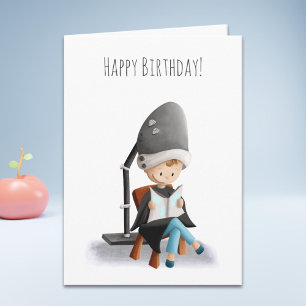 Cute Hairdresser Girl Hair Dryer Birthday Card