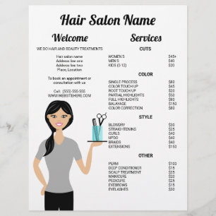 Cute Hairdresser Woman Drawing Hair Salon Menu