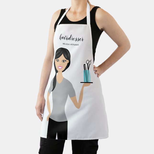 Cute Hairdresser Woman Illustration Hair Stylist Apron (Insitu)