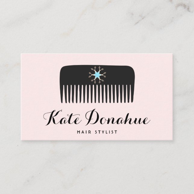 Cute Hairstylist Scissors Comb Pink Hair Salon Business Card (Front)