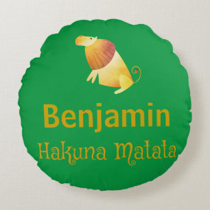 Cute Hakuna Matata Safari Lion Green Round Cushion