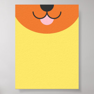 Cute Half Face Dog Cartoon – Playful 2D Flat Poster
