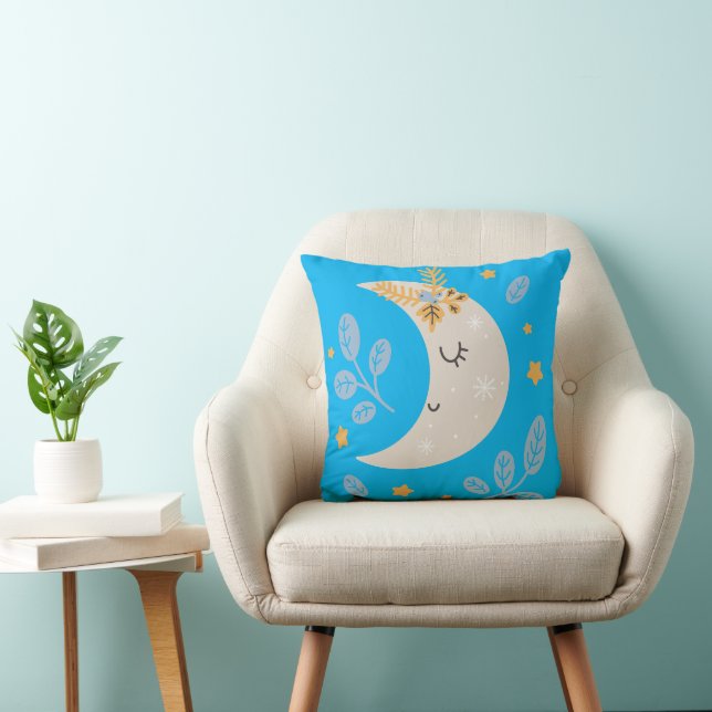 Cute Half moon blue background Cushion (Chair)