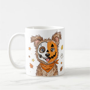Cute Half Skeleton Half Pumpkin Dog Halloween Colo Coffee Mug