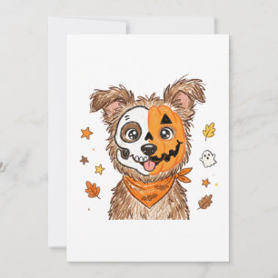 Cute Half Skeleton Half Pumpkin Dog Halloween Colo Thank You Card