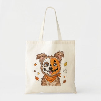 Cute Half Skeleton Half Pumpkin Dog Halloween Colo Tote Bag