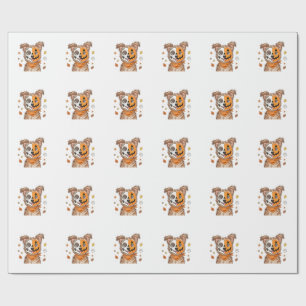 Cute Half Skeleton Half Pumpkin Dog Halloween Colo Wrapping Paper