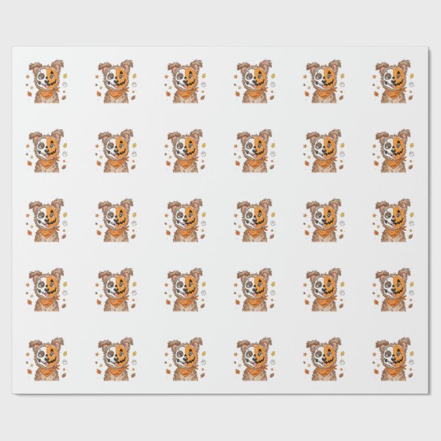 Cute Half Skeleton Half Pumpkin Dog Halloween Colo Wrapping Paper (Flat)