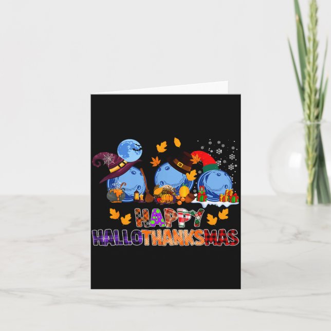 Cute Hallothanksmas Bowling Halloween Thanksgiving Card (Front)