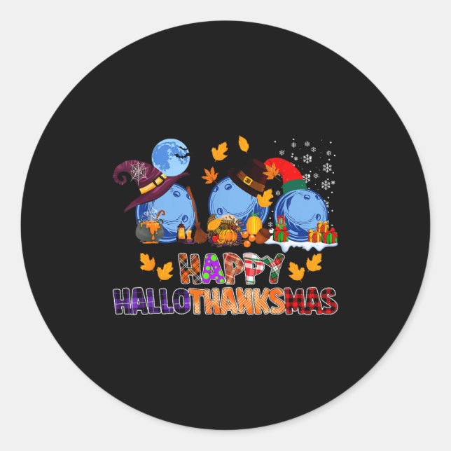 Cute Hallothanksmas Bowling Halloween Thanksgiving Classic Round Sticker (Front)