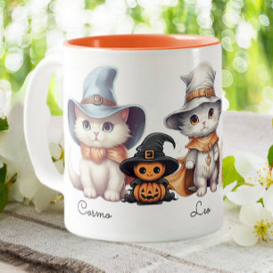Cute Halloween 3 Cats Orange Cape Personalised Two-Tone Coffee Mug
