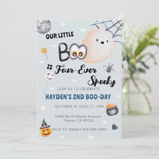 Cute Halloween 4th Birthday Boy Four Ever Spooky Invitation (Standing Front)