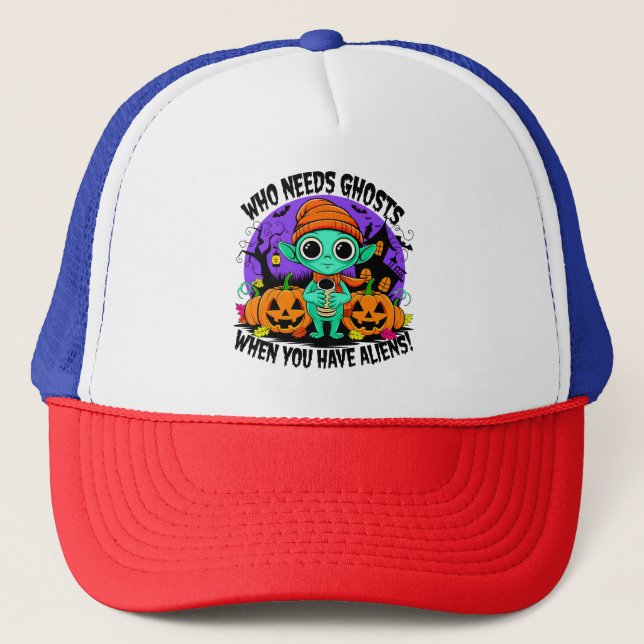 Cute Halloween Alien Design for Spooky Fun! Trucker Hat (Front)