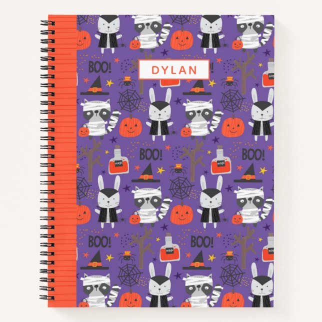 Cute Halloween Animals Purple Personalised Sketch Notebook (Front)