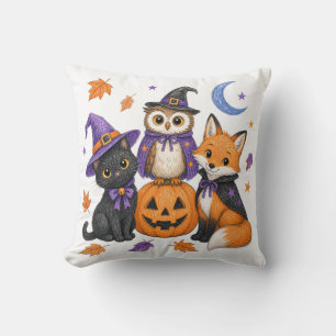 Cute Halloween Animals - Witch Black Cat Owl Fox P Cushion
