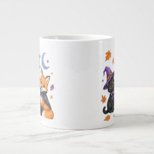 Cute Halloween Animals - Witch Black Cat Owl Fox P Large Coffee Mug