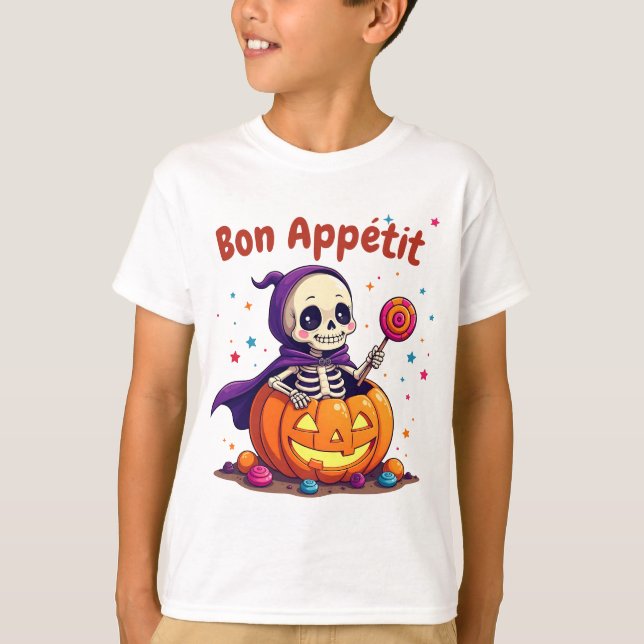 Cute halloween baby skeleton pumpkin t-shirt (Front)