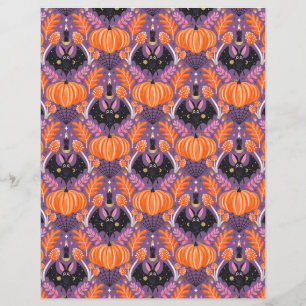 Cute Halloween Bat and Pumpkin Scrapbook Paper