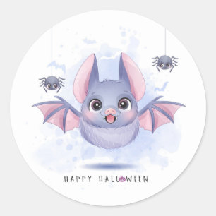 Cute Halloween Bat and Spiders Classic Round Sticker