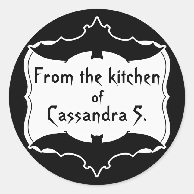 Cute Halloween bat black and white gothic Classic Round Sticker (Front)