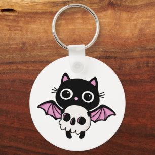 Cute Halloween Bat Cat - Purr-fectly Spooky Pun Key Ring